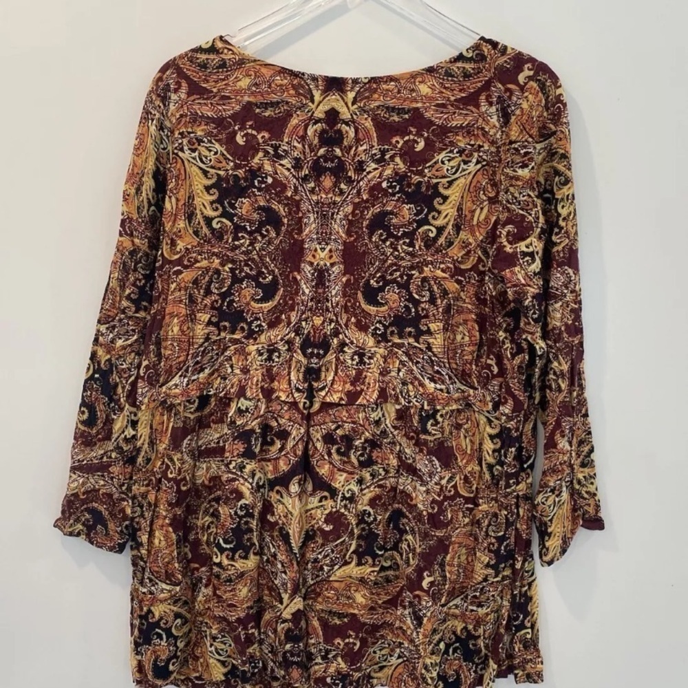 J. Jill Brown Gold Baroque Print Tunic Top Womens Size Large Petite (1336) - Picture 3 of 5